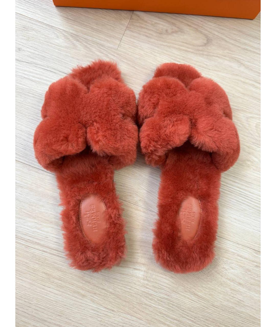 HERMES Бордовые шлепанцы, фото 3