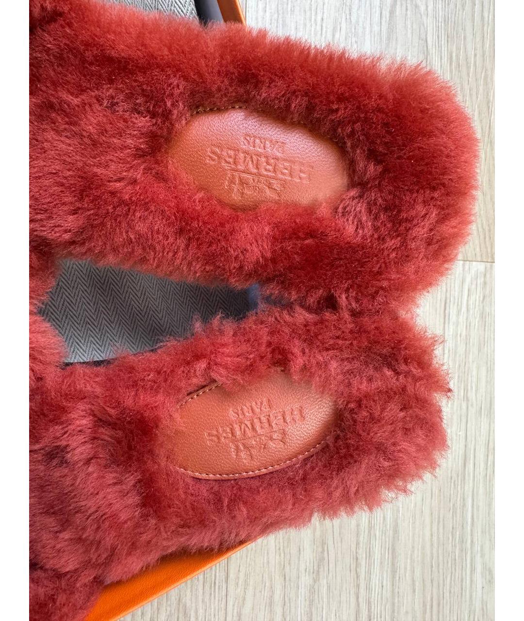 HERMES Бордовые шлепанцы, фото 6