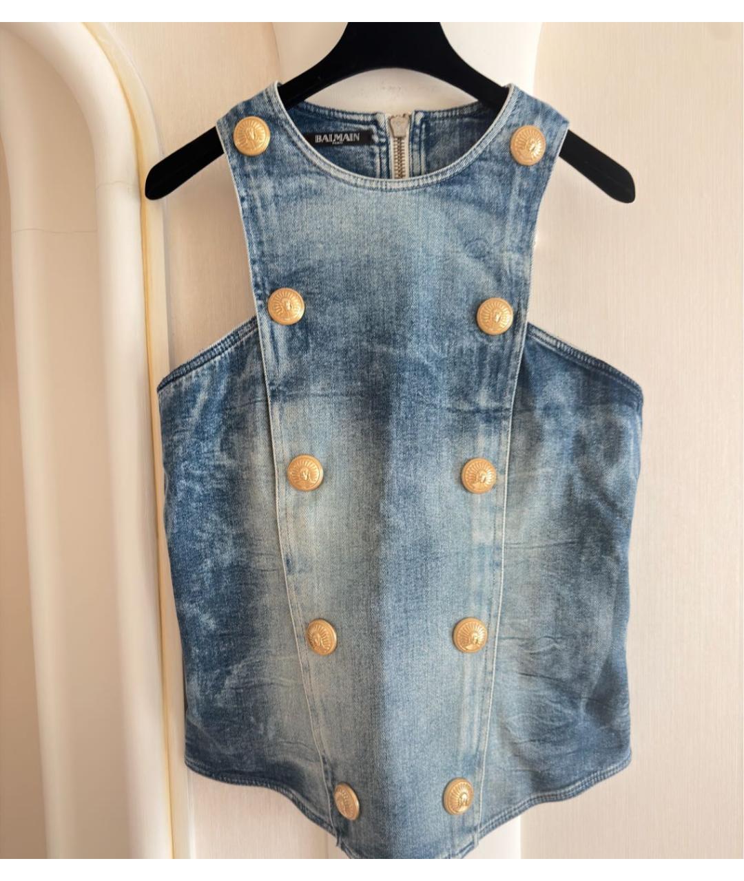 BALMAIN Голубой деним корсет, фото 7