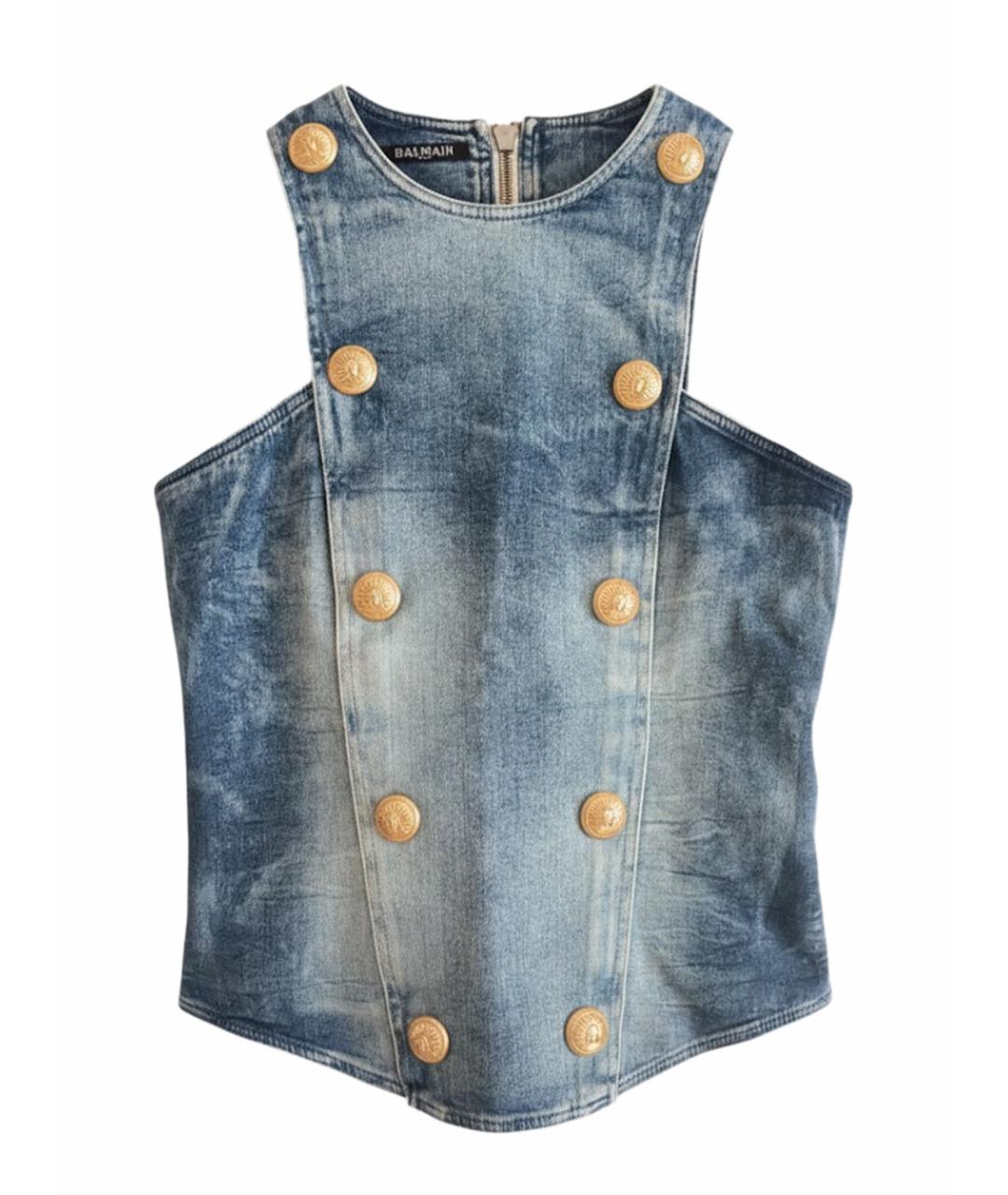 BALMAIN Голубой деним корсет, фото 1