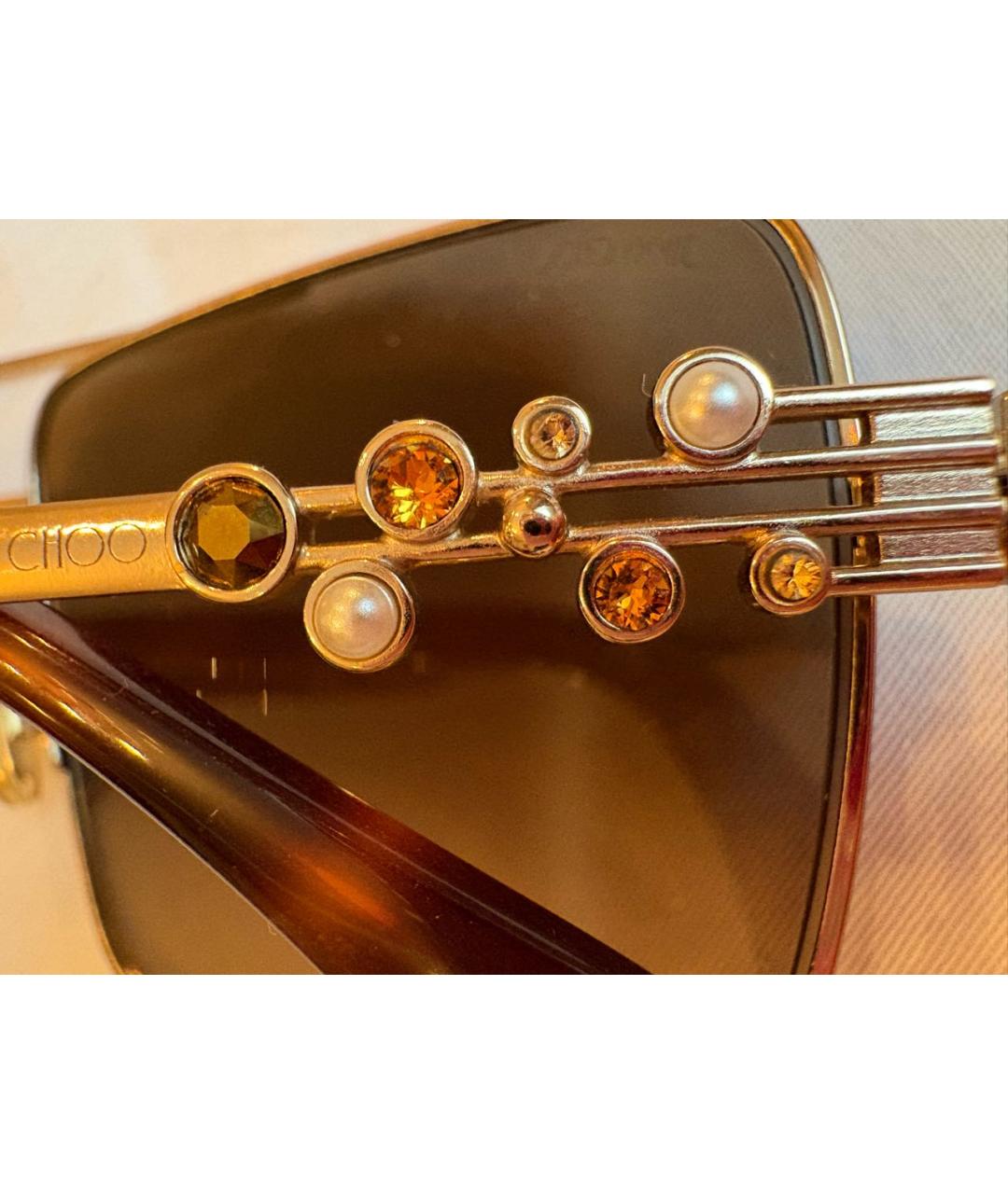 JIMMY CHOO Золотые металлические солнцезащитные очки, фото 4