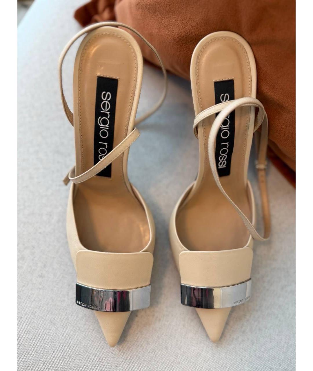 SERGIO ROSSI Бежевые кожаные туфли, фото 7