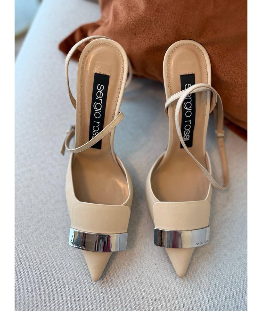 SERGIO ROSSI Бежевые кожаные туфли, фото 6