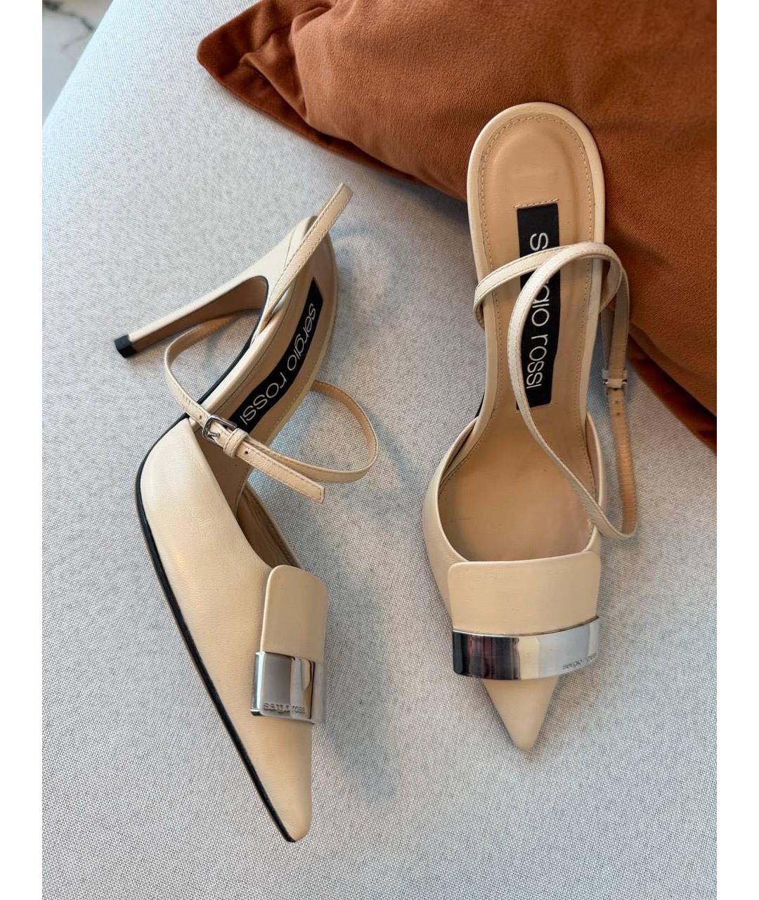 SERGIO ROSSI Бежевые кожаные туфли, фото 8