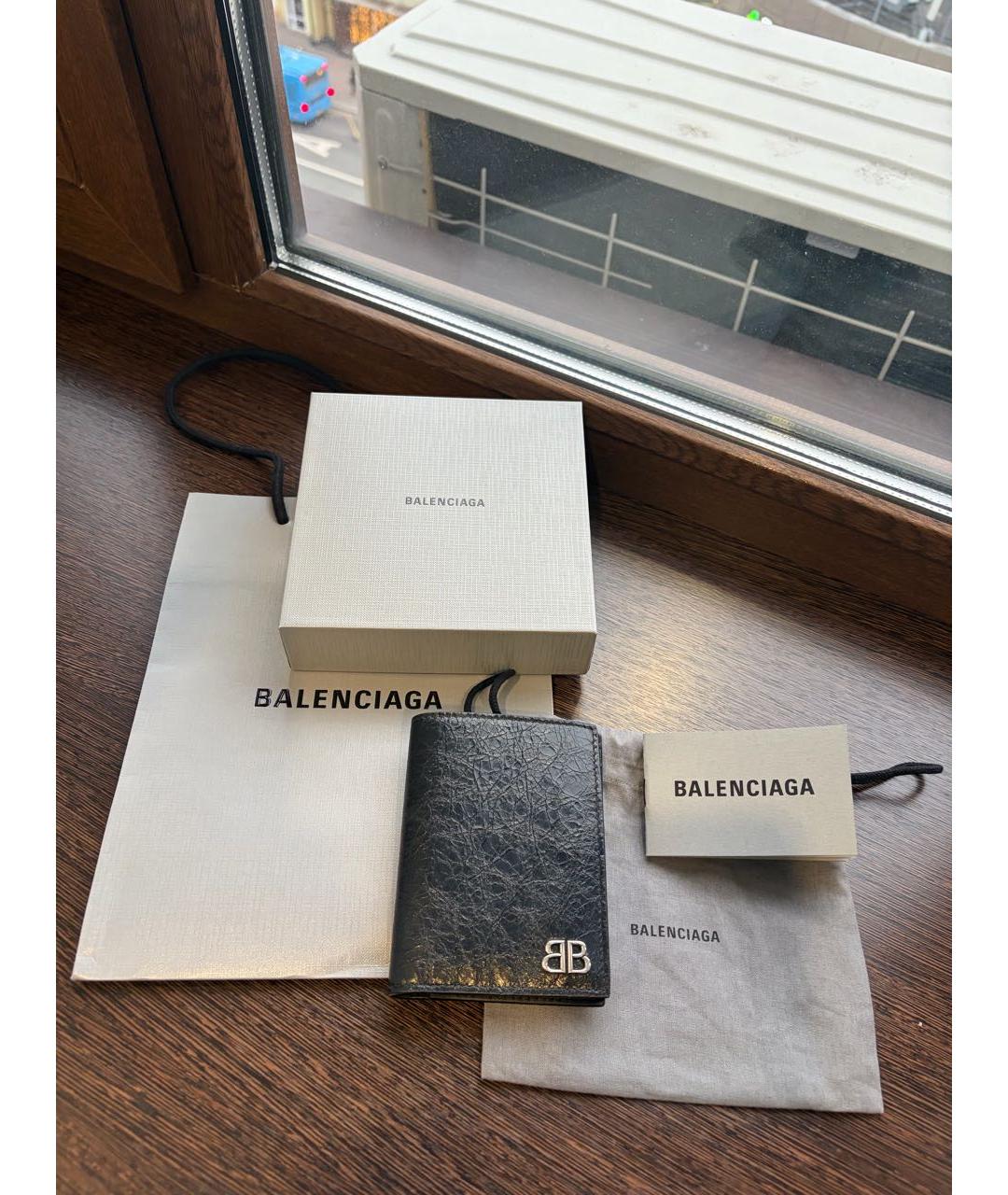 BALENCIAGA Черный кожаный кошелек, фото 6