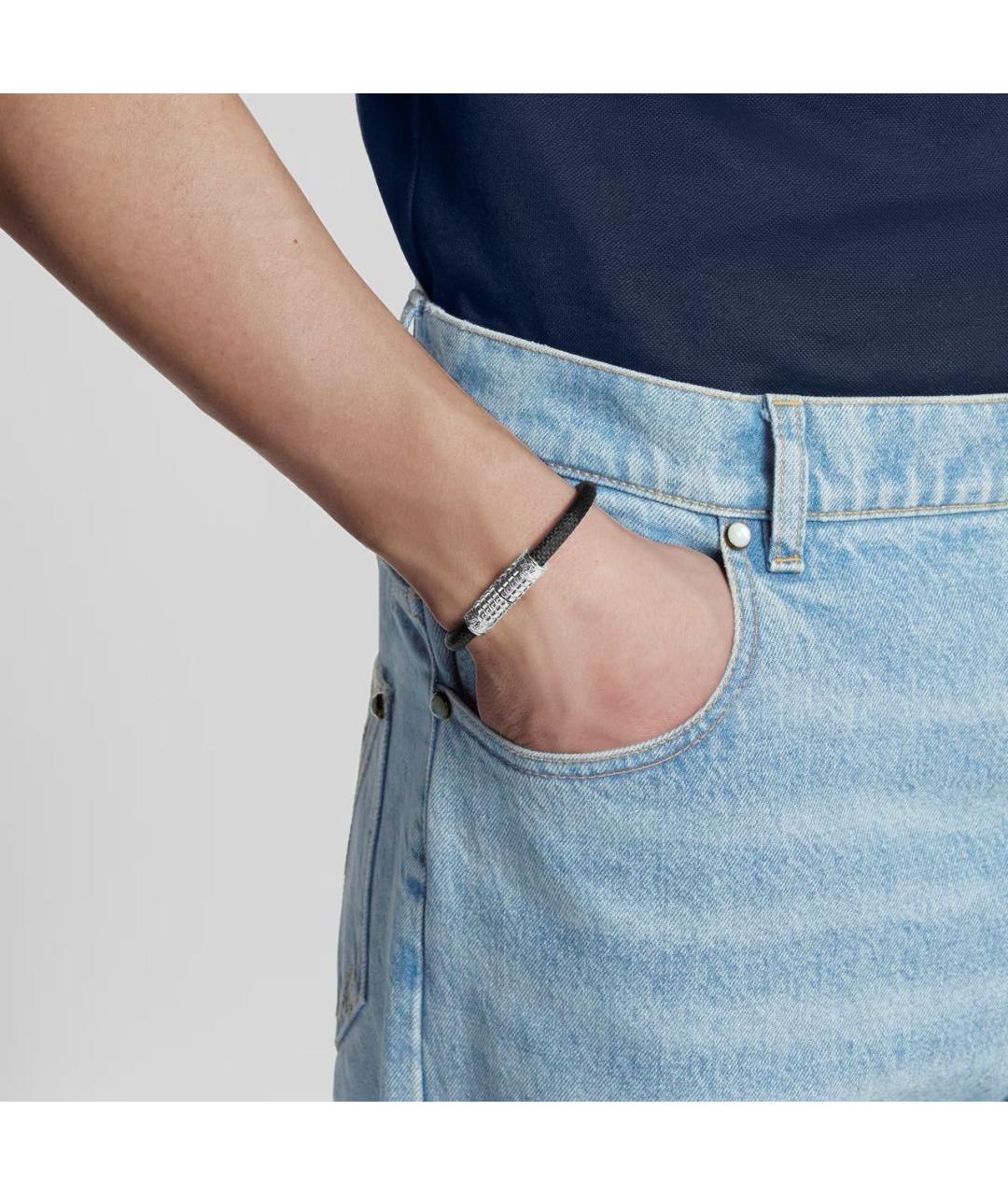 LOUIS VUITTON Черный кожаный браслет, фото 5