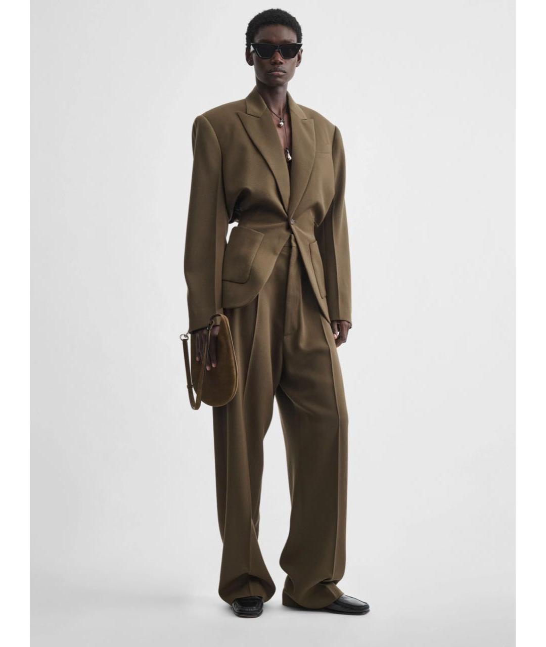 PHOEBE PHILO Хаки шерстяные брюки широкие, фото 3