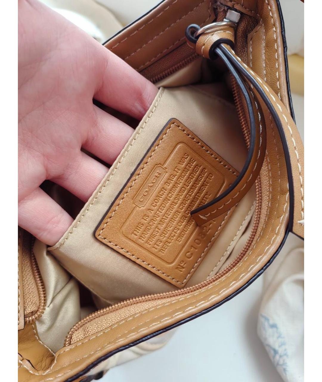 COACH Бежевая жаккардовая сумка с короткими ручками, фото 4