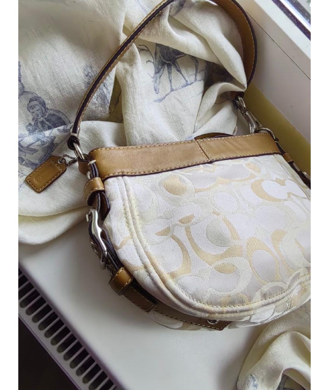 COACH Бежевая жаккардовая сумка с короткими ручками, фото 3