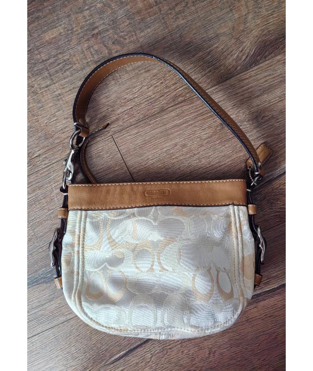 COACH Бежевая жаккардовая сумка с короткими ручками, фото 8