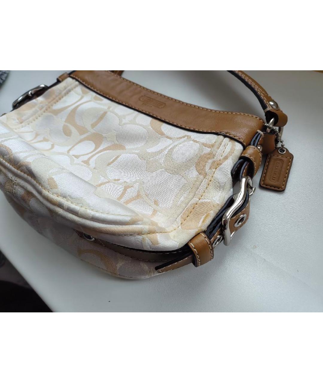 COACH Бежевая жаккардовая сумка с короткими ручками, фото 6