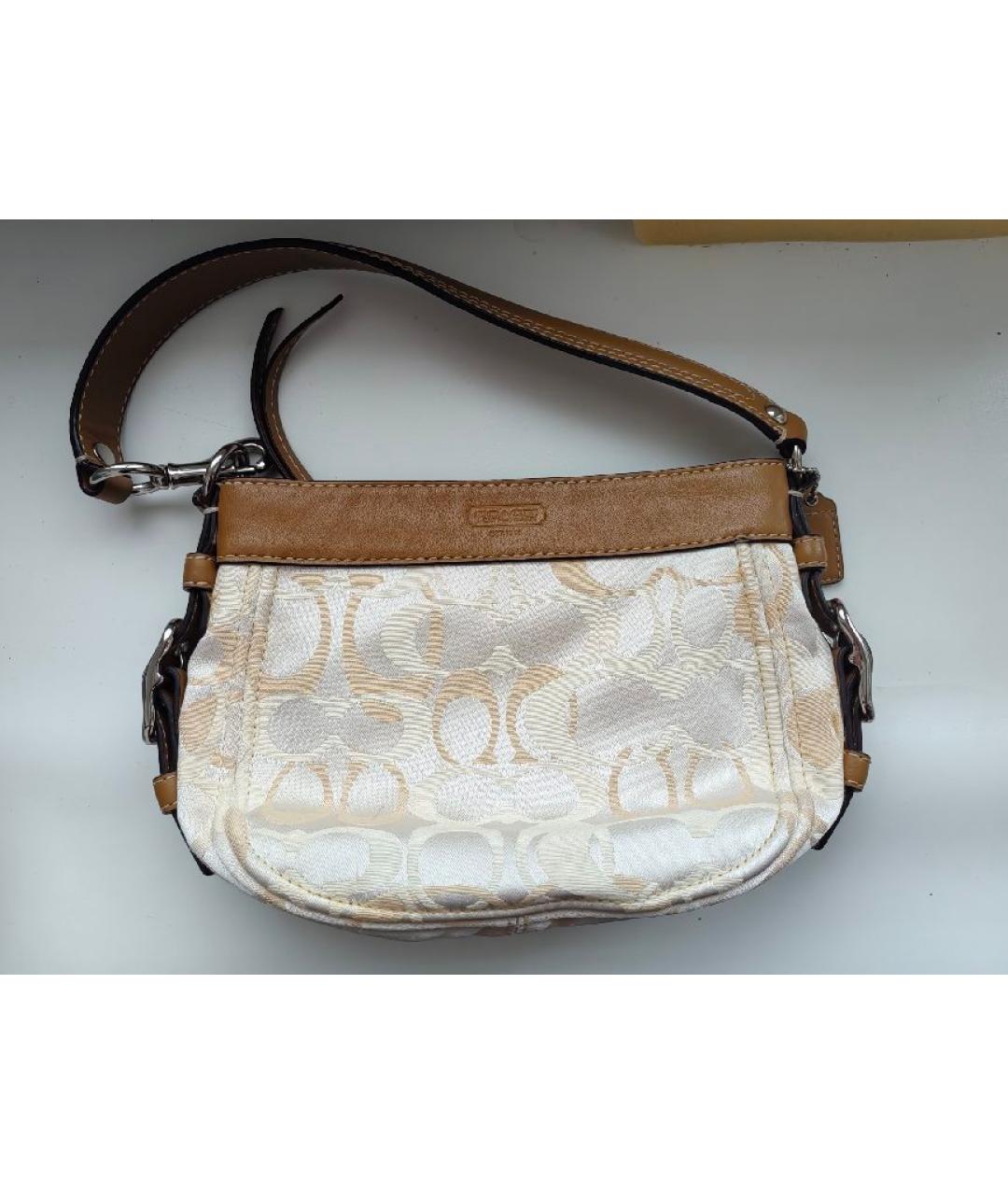 COACH Бежевая жаккардовая сумка с короткими ручками, фото 5
