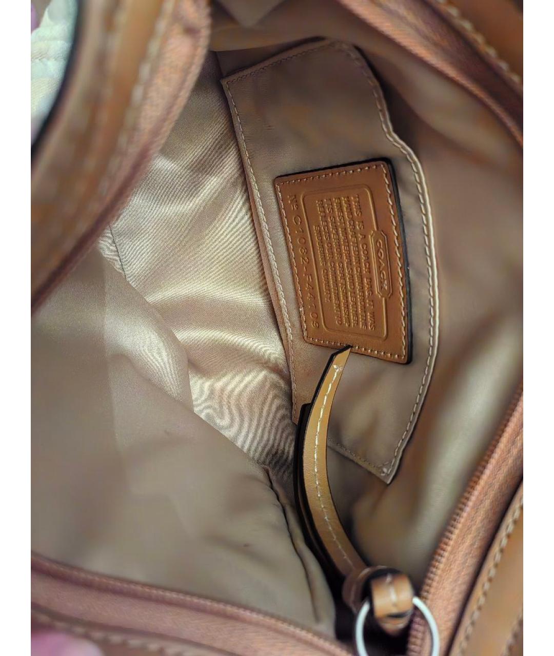 COACH Бежевая жаккардовая сумка с короткими ручками, фото 7
