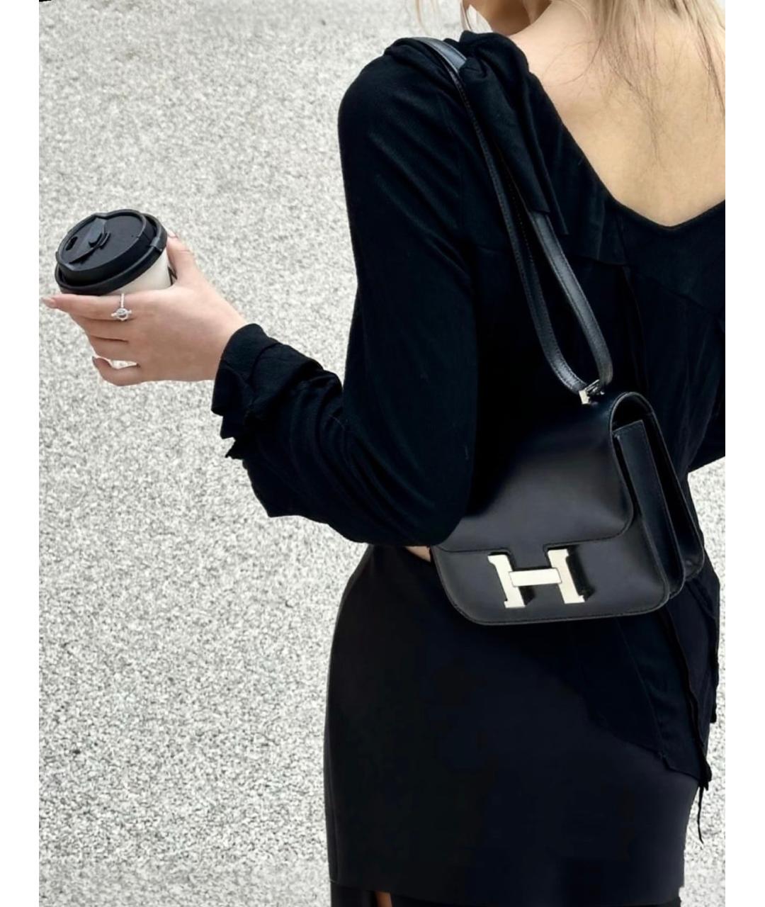 HERMES Черная кожаная сумка через плечо, фото 8
