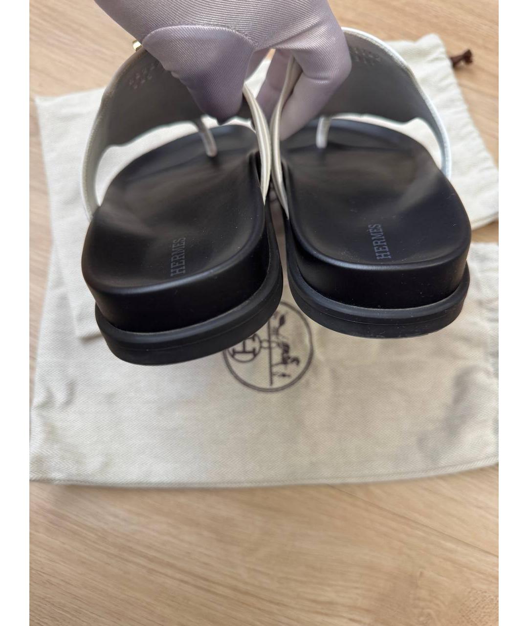 HERMES Белые кожаные шлепанцы, фото 4