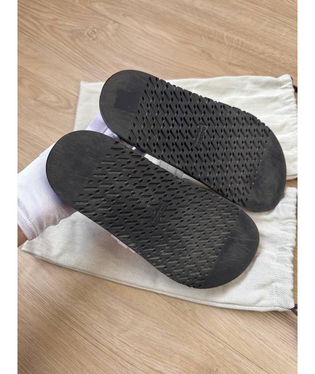 HERMES Белые кожаные шлепанцы, фото 5