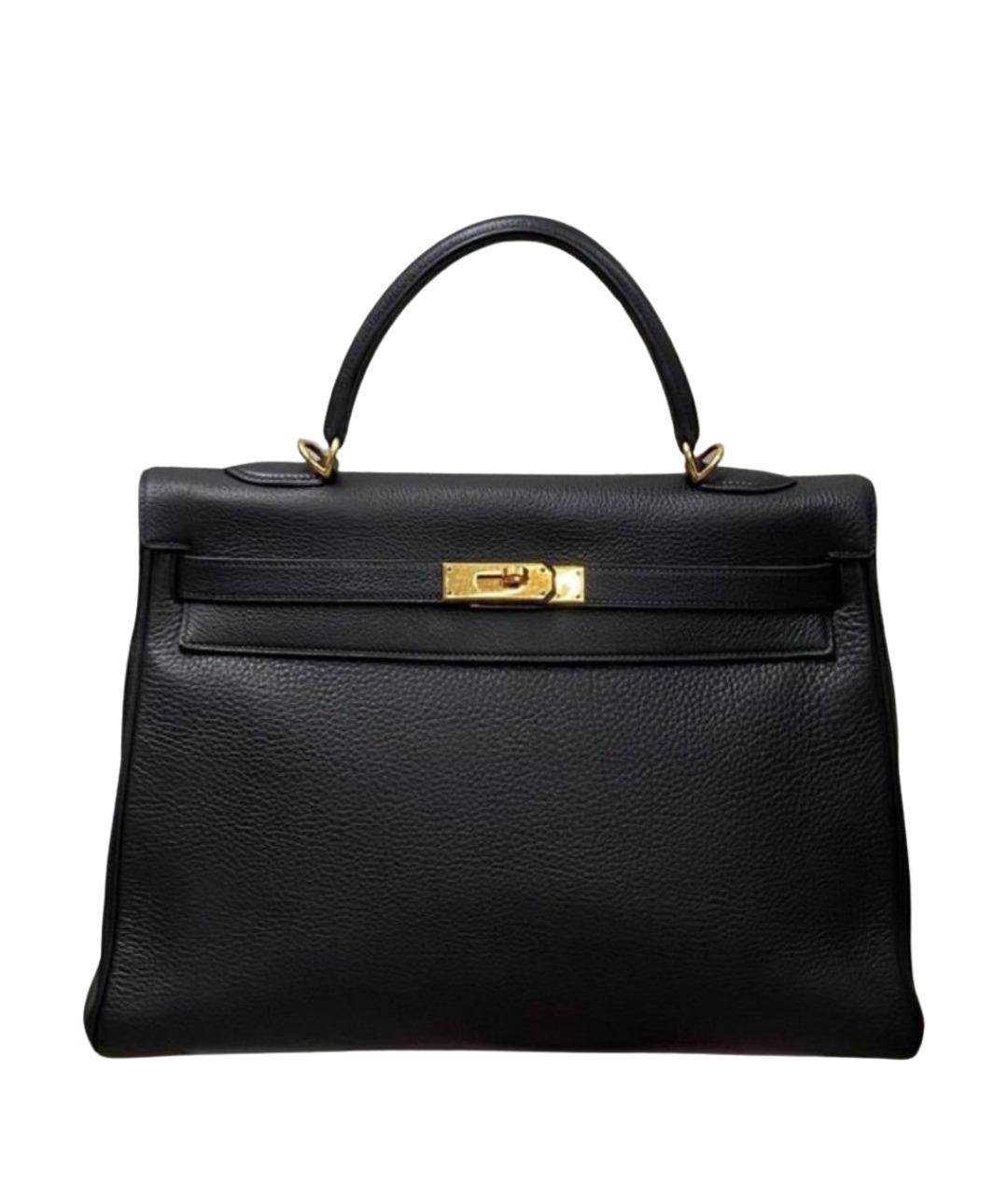 HERMES Черная кожаная сумка с короткими ручками, фото 1