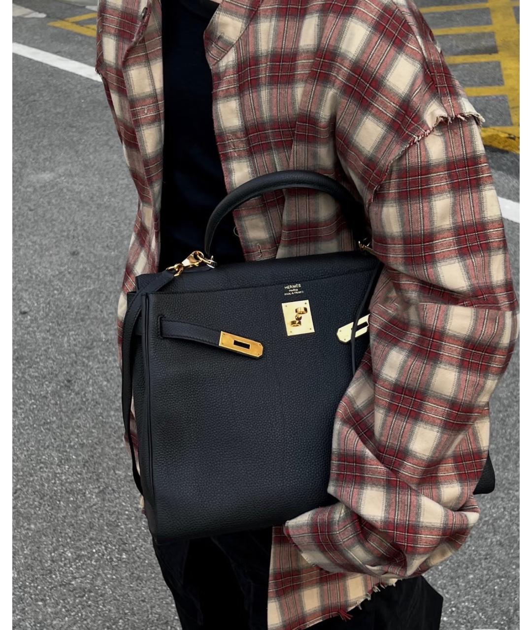 HERMES Черная кожаная сумка с короткими ручками, фото 7