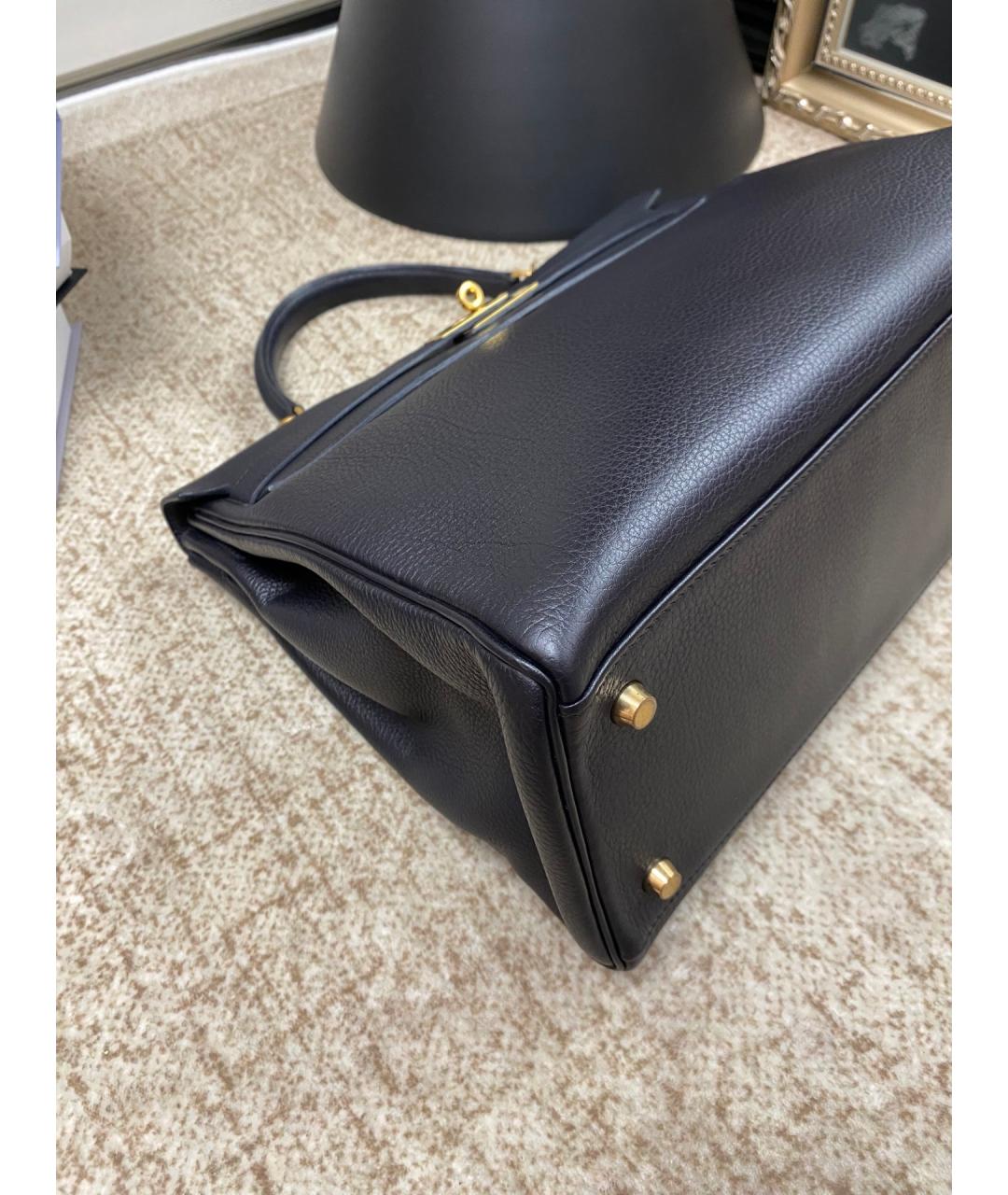HERMES Черная кожаная сумка с короткими ручками, фото 4