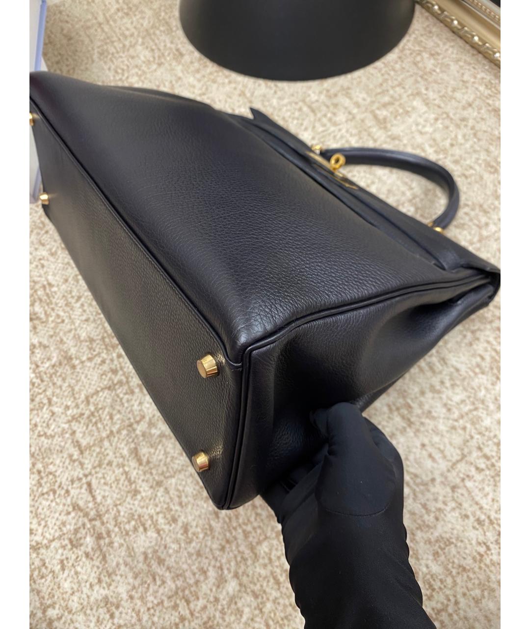 HERMES Черная кожаная сумка с короткими ручками, фото 3