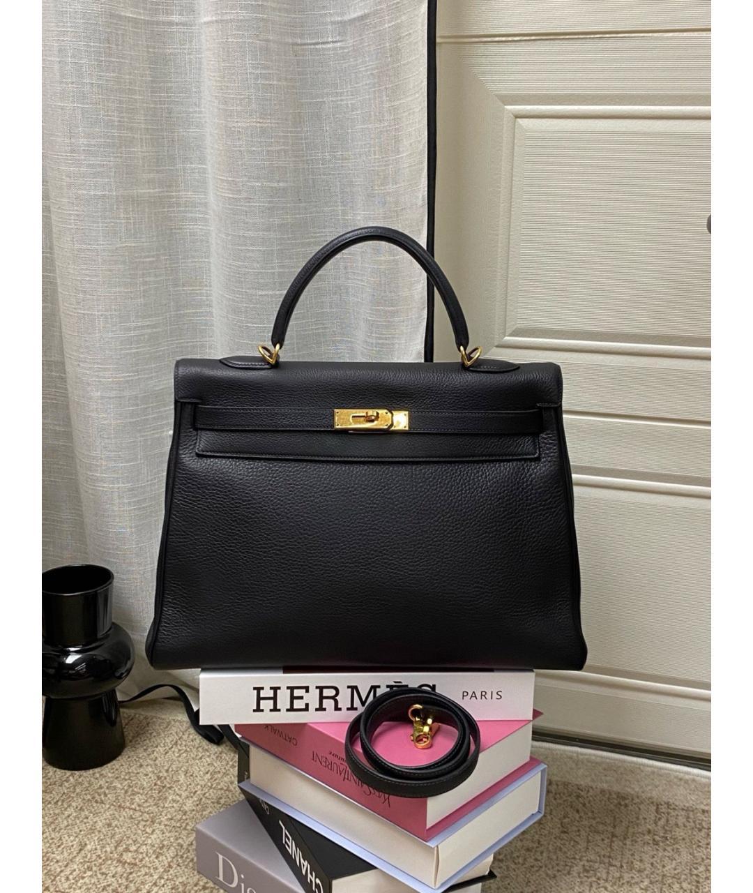 HERMES Черная кожаная сумка с короткими ручками, фото 8