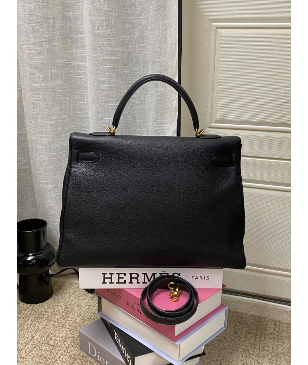 HERMES Черная кожаная сумка с короткими ручками, фото 2