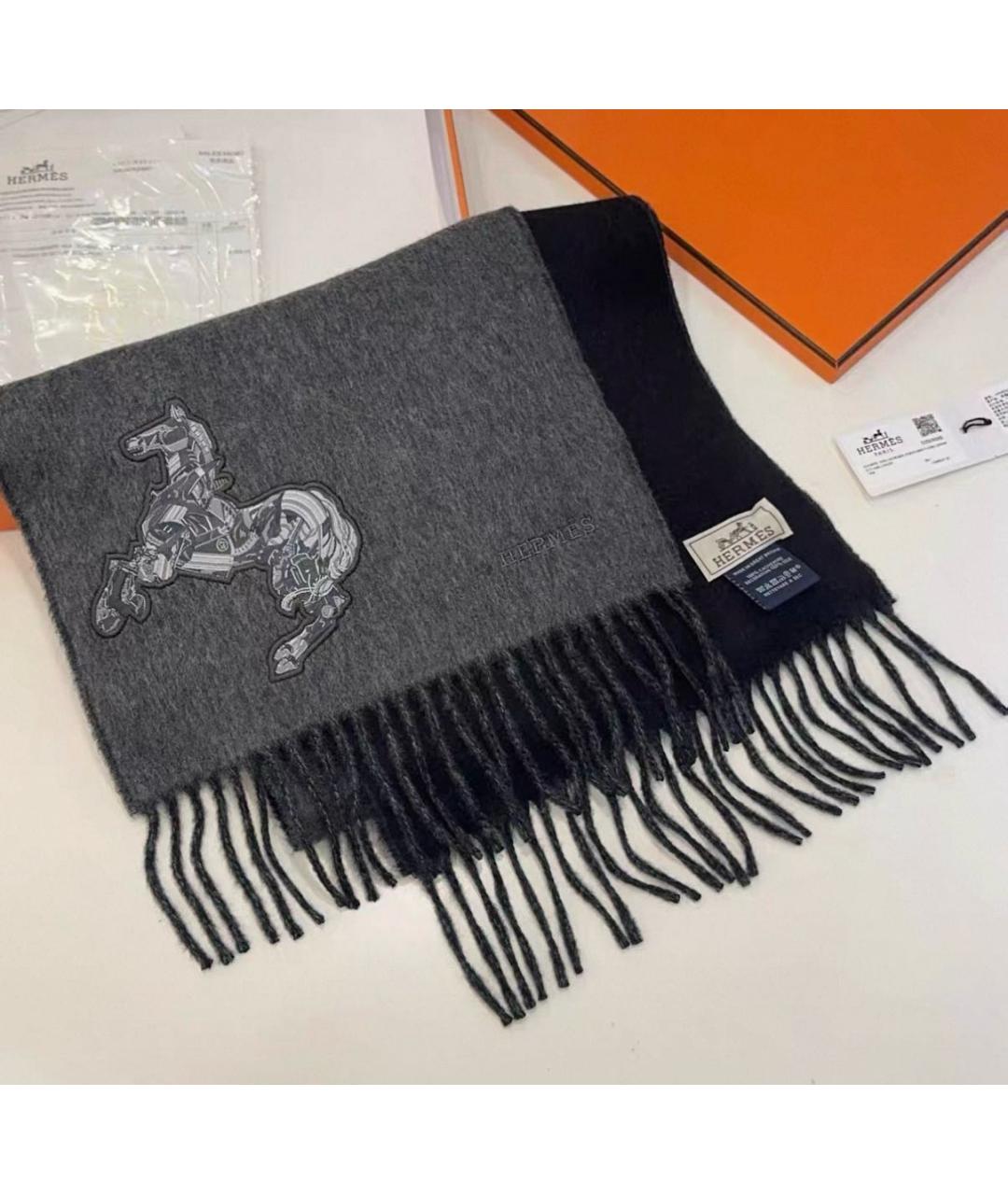 HERMES Антрацитовый кашемировый шарф, фото 4