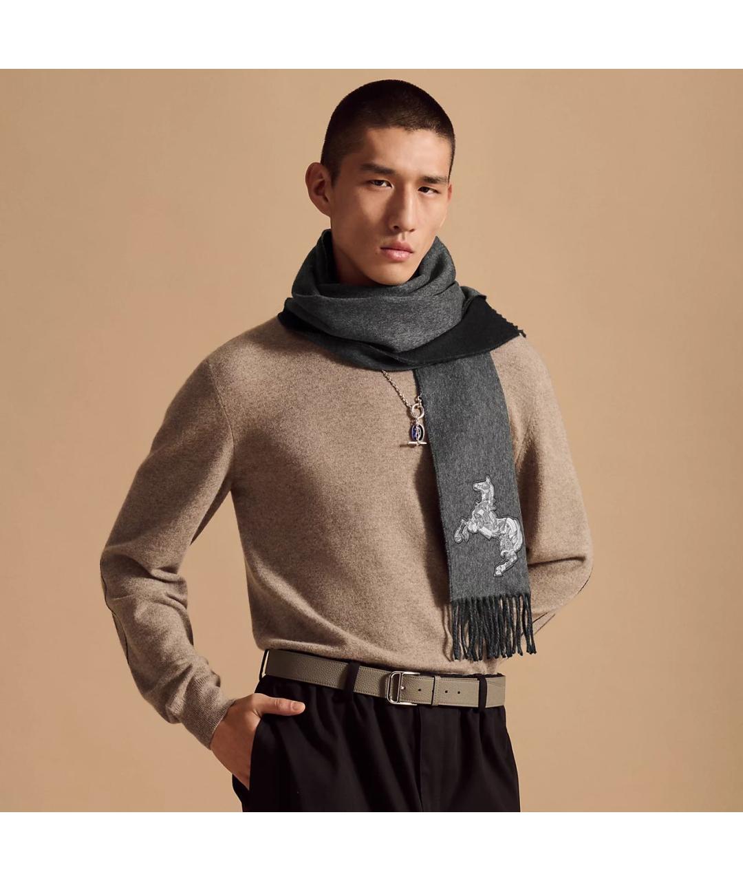 HERMES Антрацитовый кашемировый шарф, фото 2