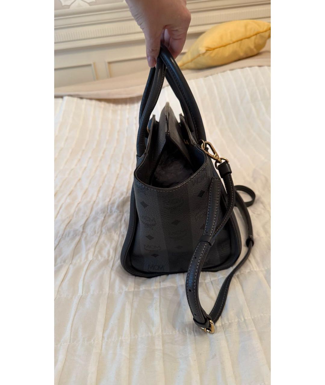 MCM Антрацитовая кожаная сумка тоут, фото 2