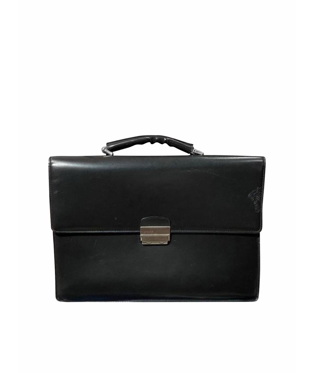 VERSACE Черный кожаный портфель, фото 1