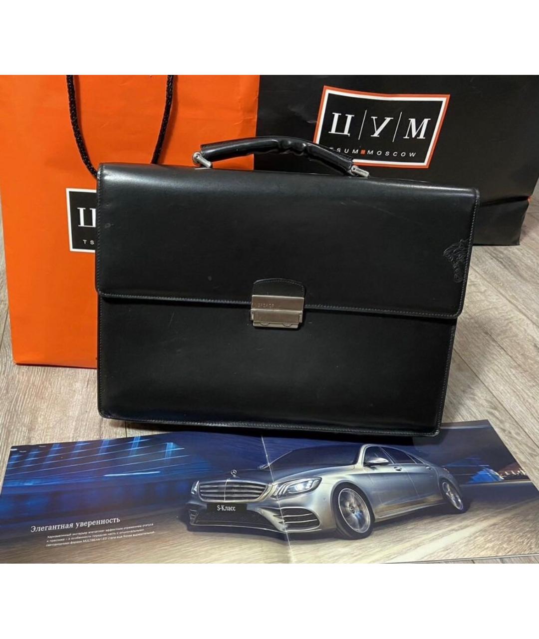 VERSACE Черный кожаный портфель, фото 9