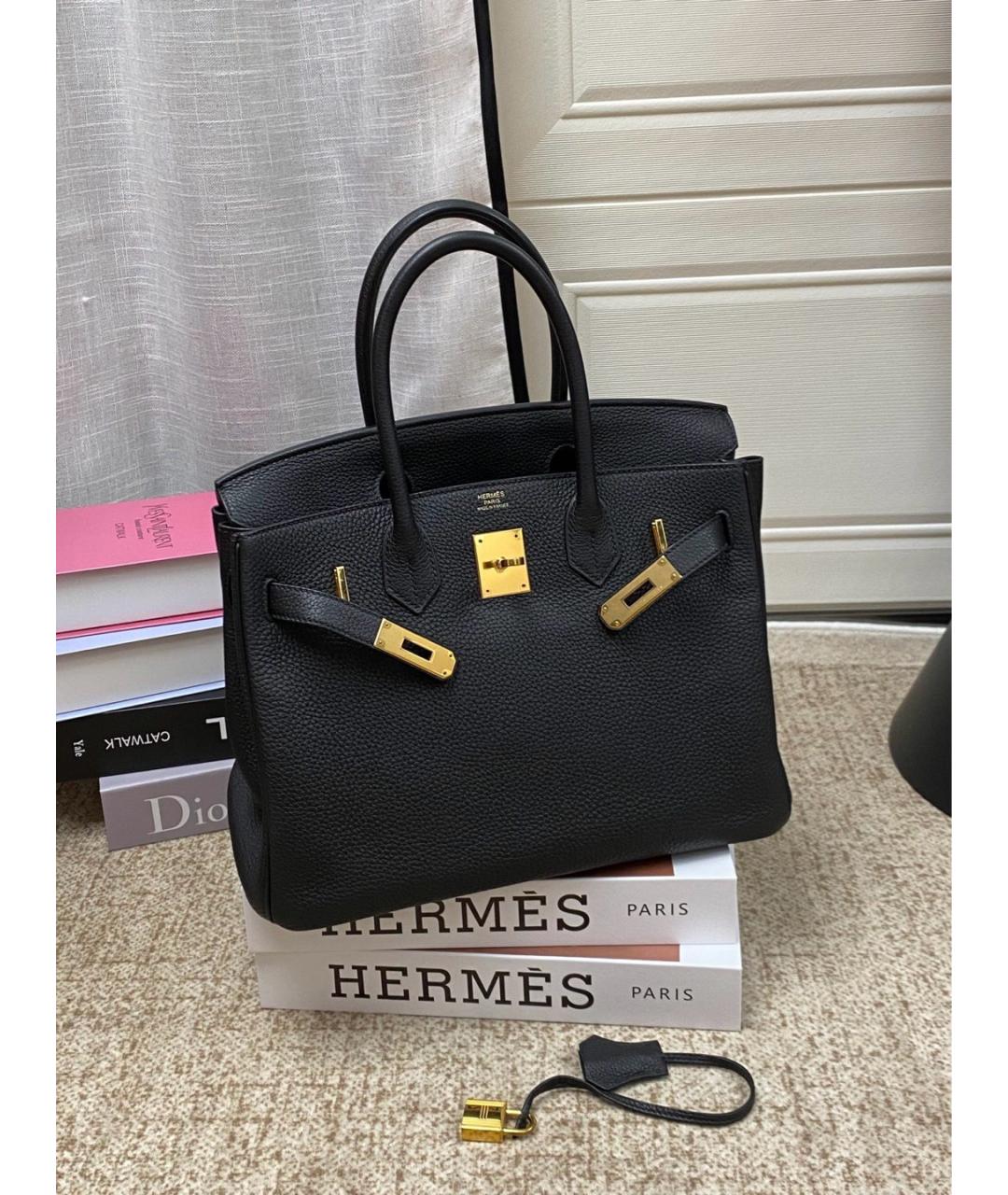 HERMES Черная кожаная сумка с короткими ручками, фото 7