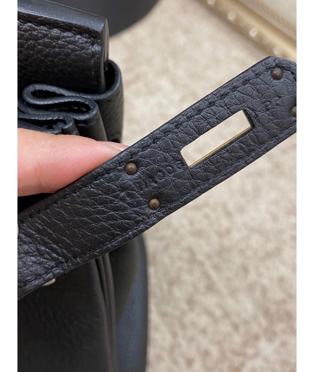 HERMES Черная кожаная сумка с короткими ручками, фото 4