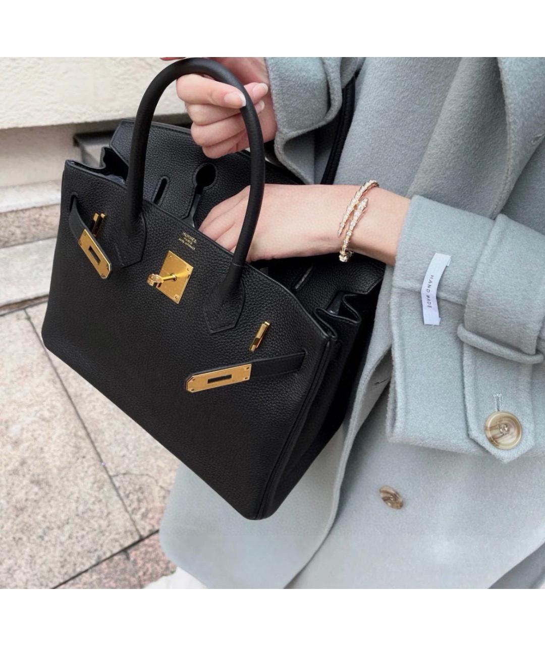 HERMES Черная кожаная сумка с короткими ручками, фото 5