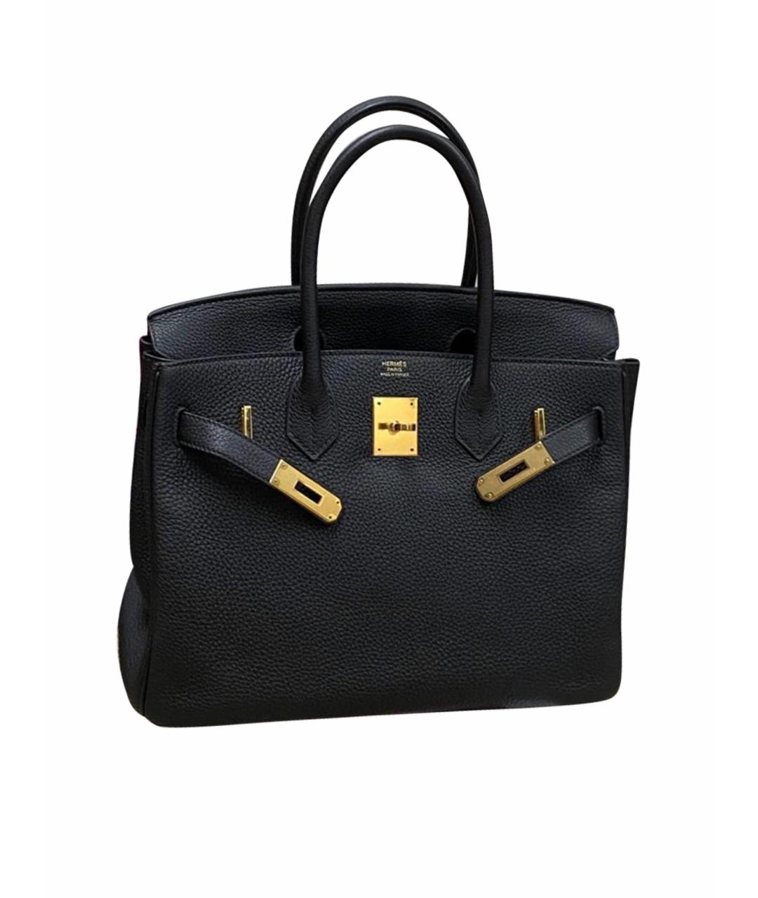 HERMES Черная кожаная сумка с короткими ручками, фото 1