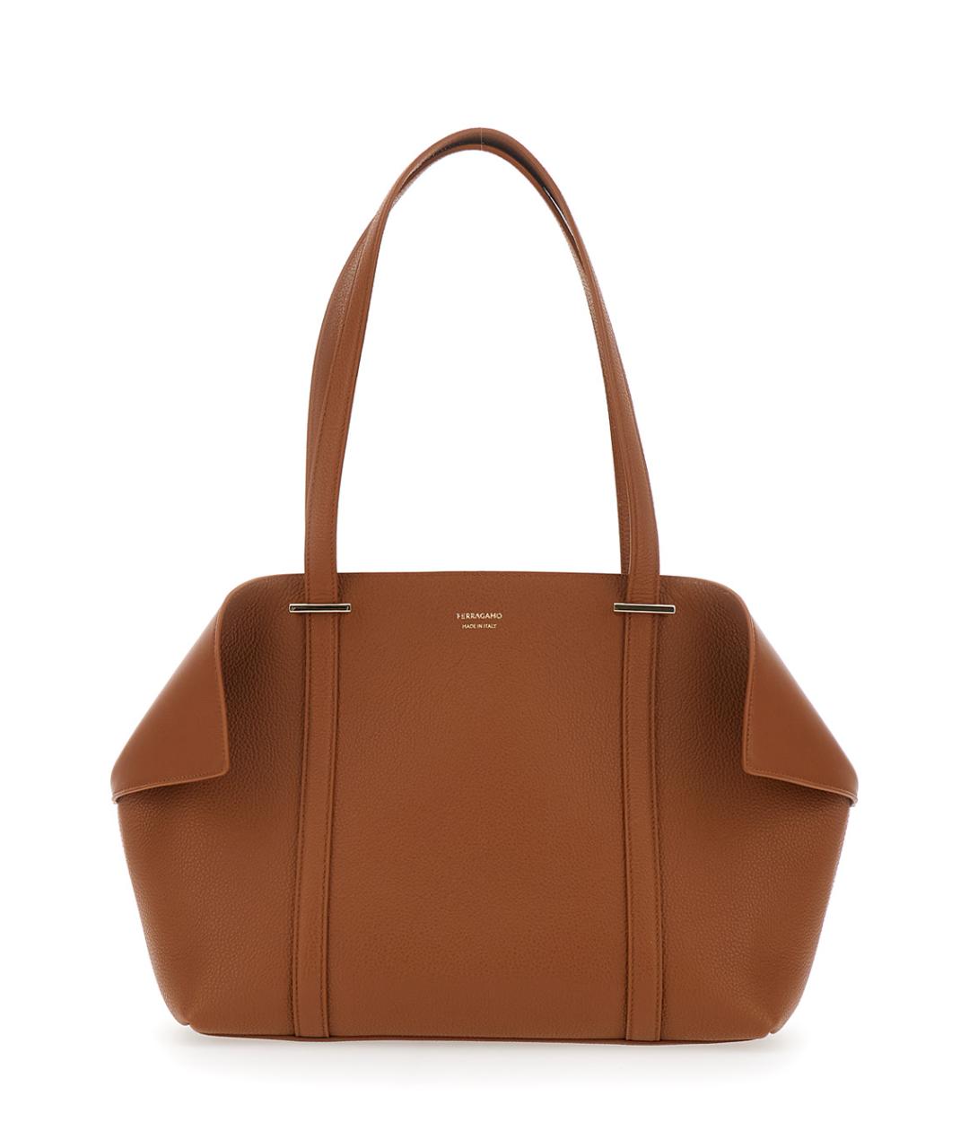 FERRAGAMO Коричневая кожаная сумка тоут, фото 1