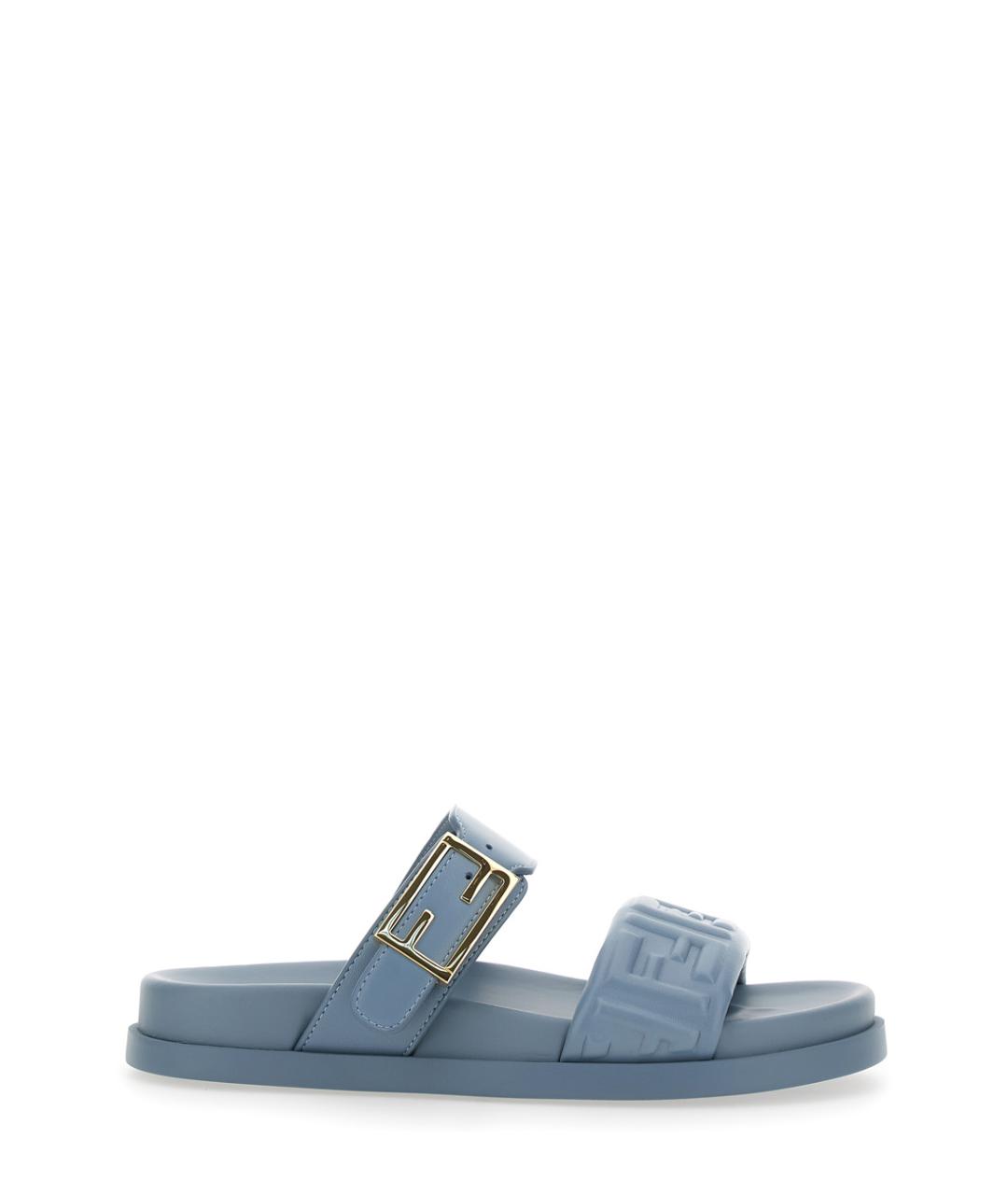 FENDI Голубые кожаные шлепанцы, фото 1