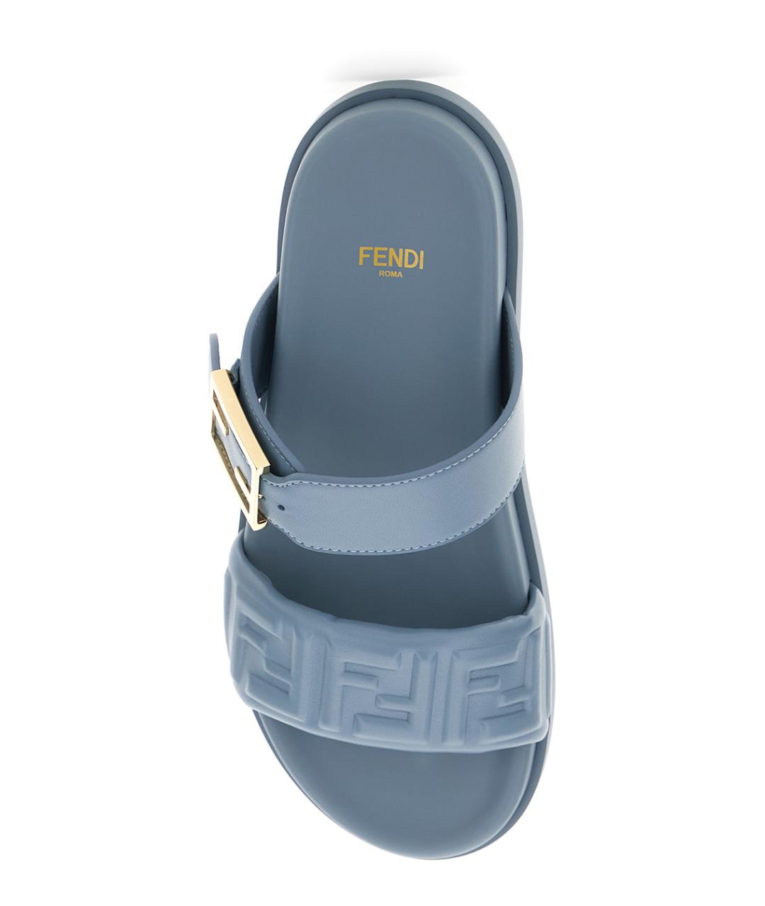 FENDI Голубые кожаные шлепанцы, фото 4