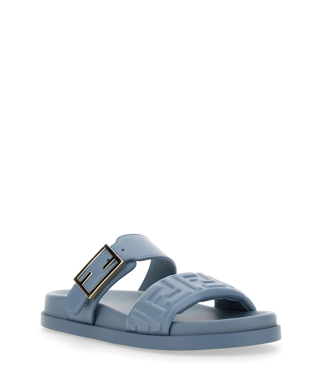FENDI Голубые кожаные шлепанцы, фото 2