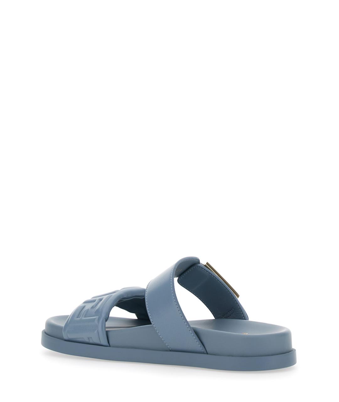 FENDI Голубые кожаные шлепанцы, фото 3