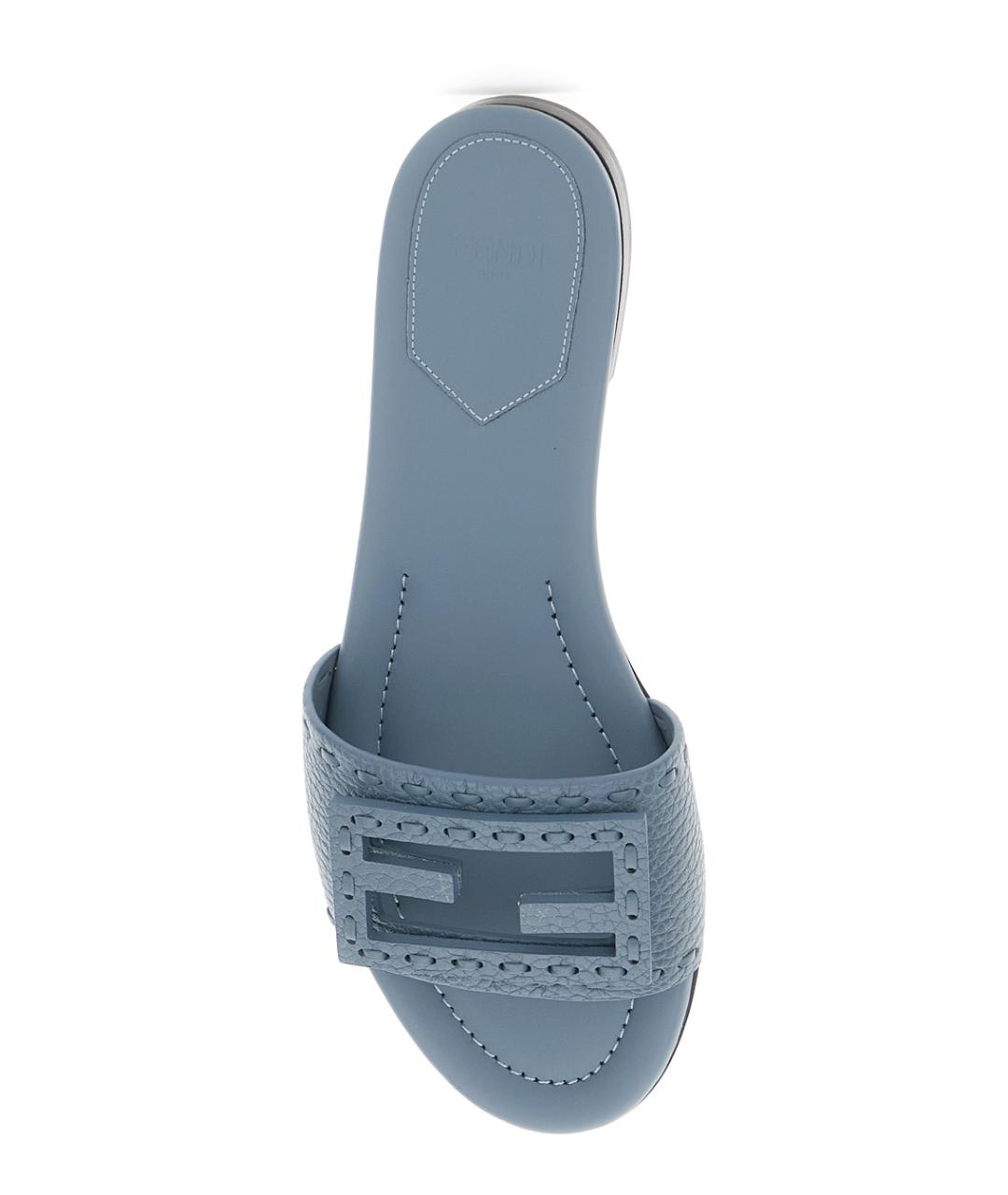 FENDI Голубые кожаные шлепанцы, фото 4