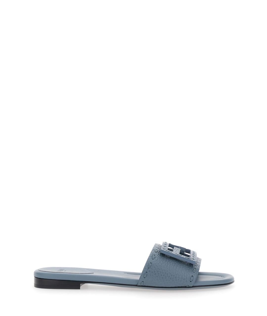 FENDI Голубые кожаные шлепанцы, фото 1