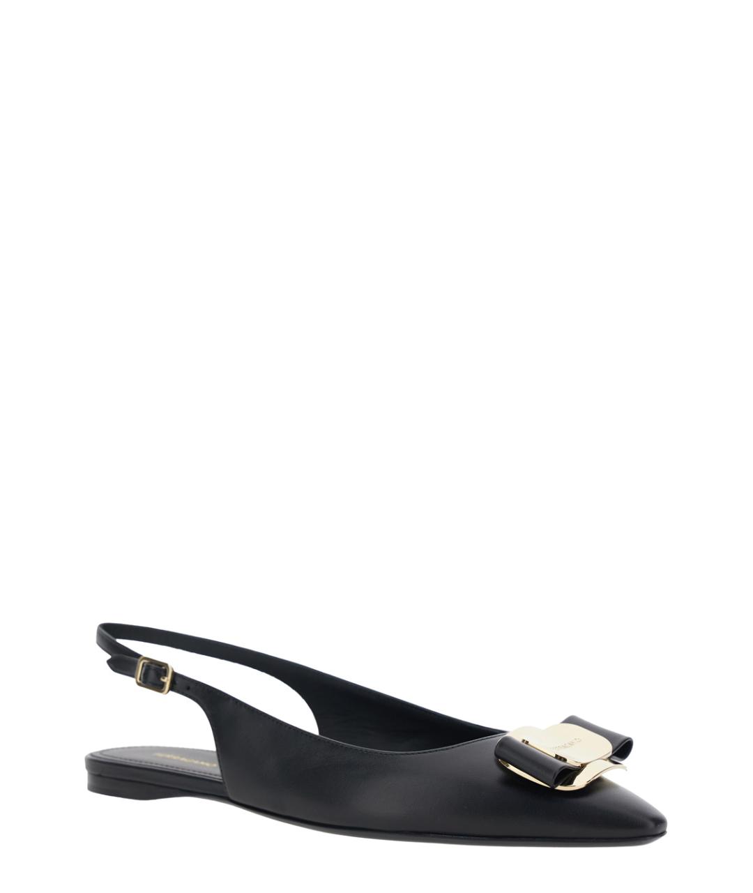 FERRAGAMO Черные кожаные балетки, фото 1