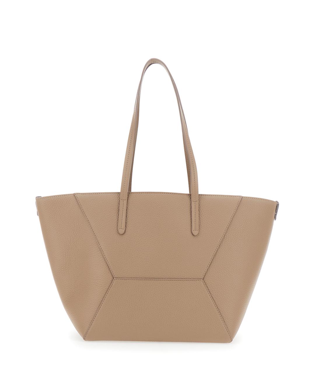 BRUNELLO CUCINELLI Бежевая кожаная сумка тоут, фото 2