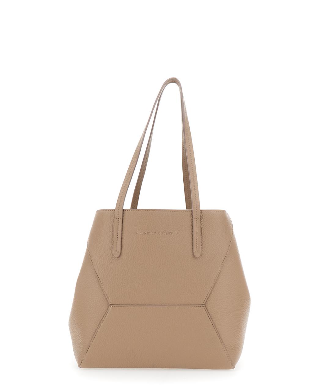 BRUNELLO CUCINELLI Бежевая кожаная сумка тоут, фото 4