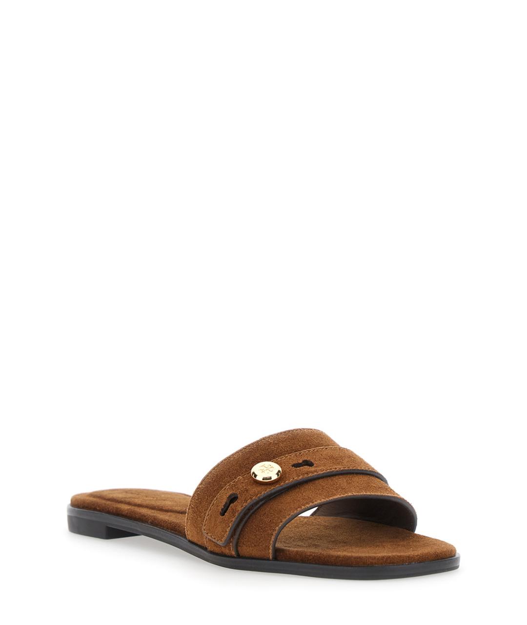 TORY BURCH Коричневые кожаные шлепанцы, фото 2