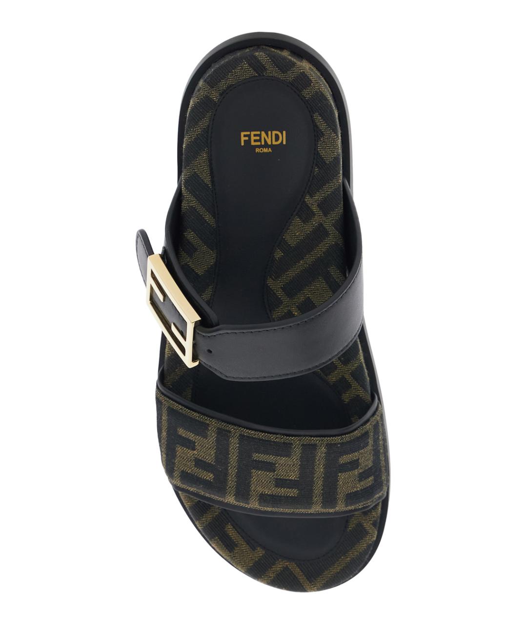 FENDI Коричневые текстильные шлепанцы, фото 4