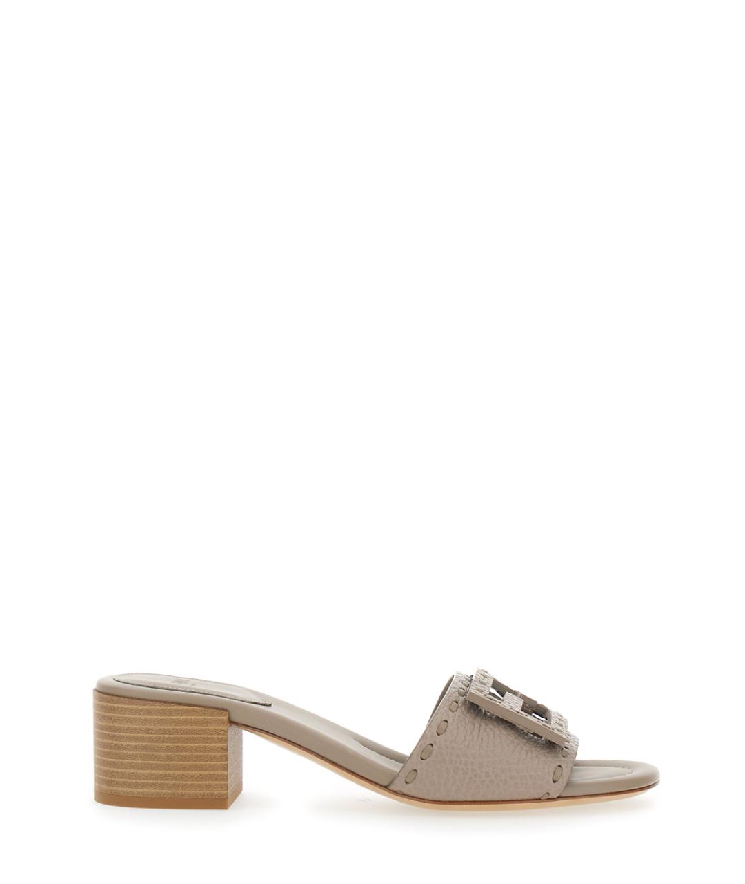 FENDI Серые кожаные мюли, фото 1