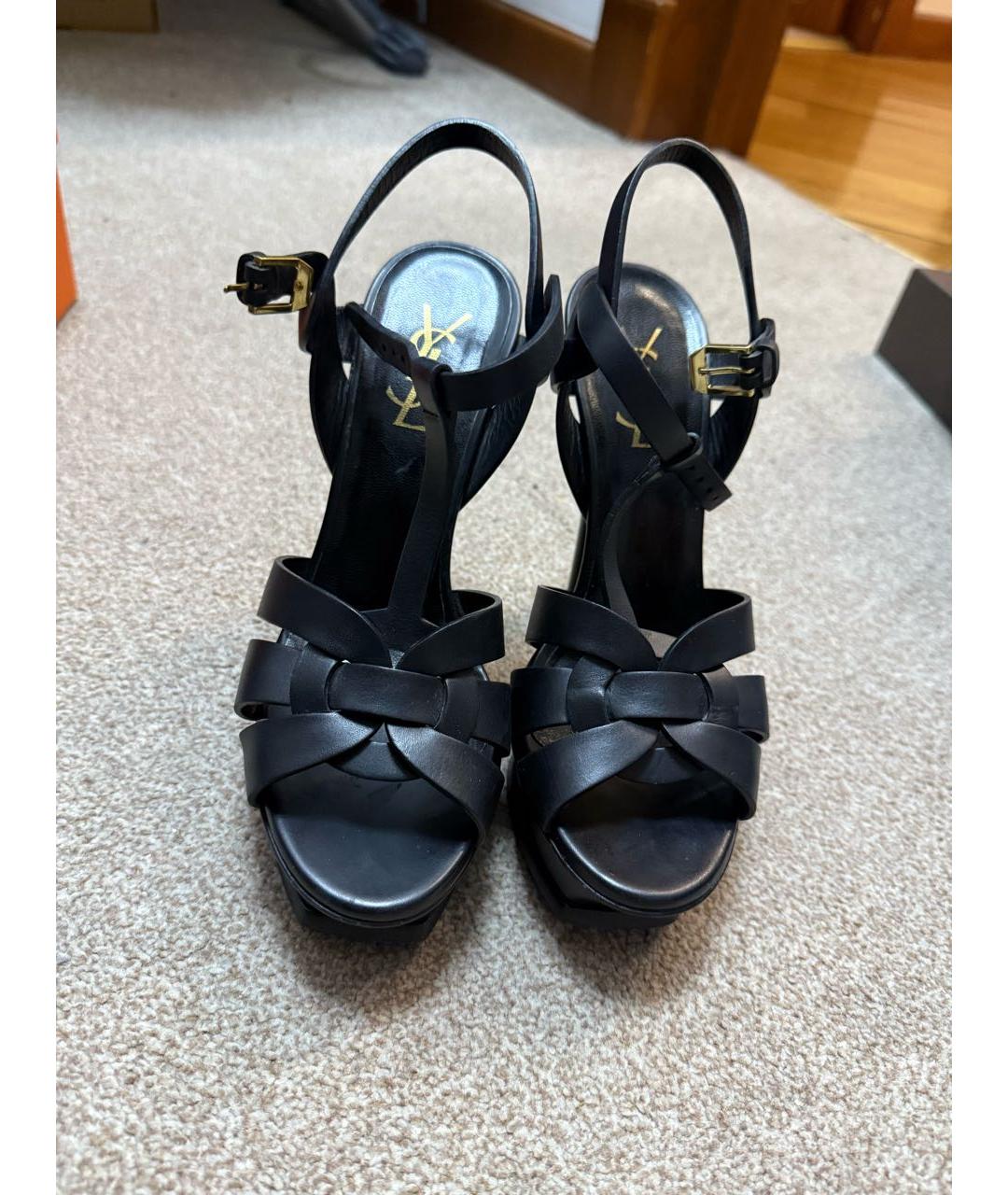 SAINT LAURENT Черные кожаные босоножки, фото 2