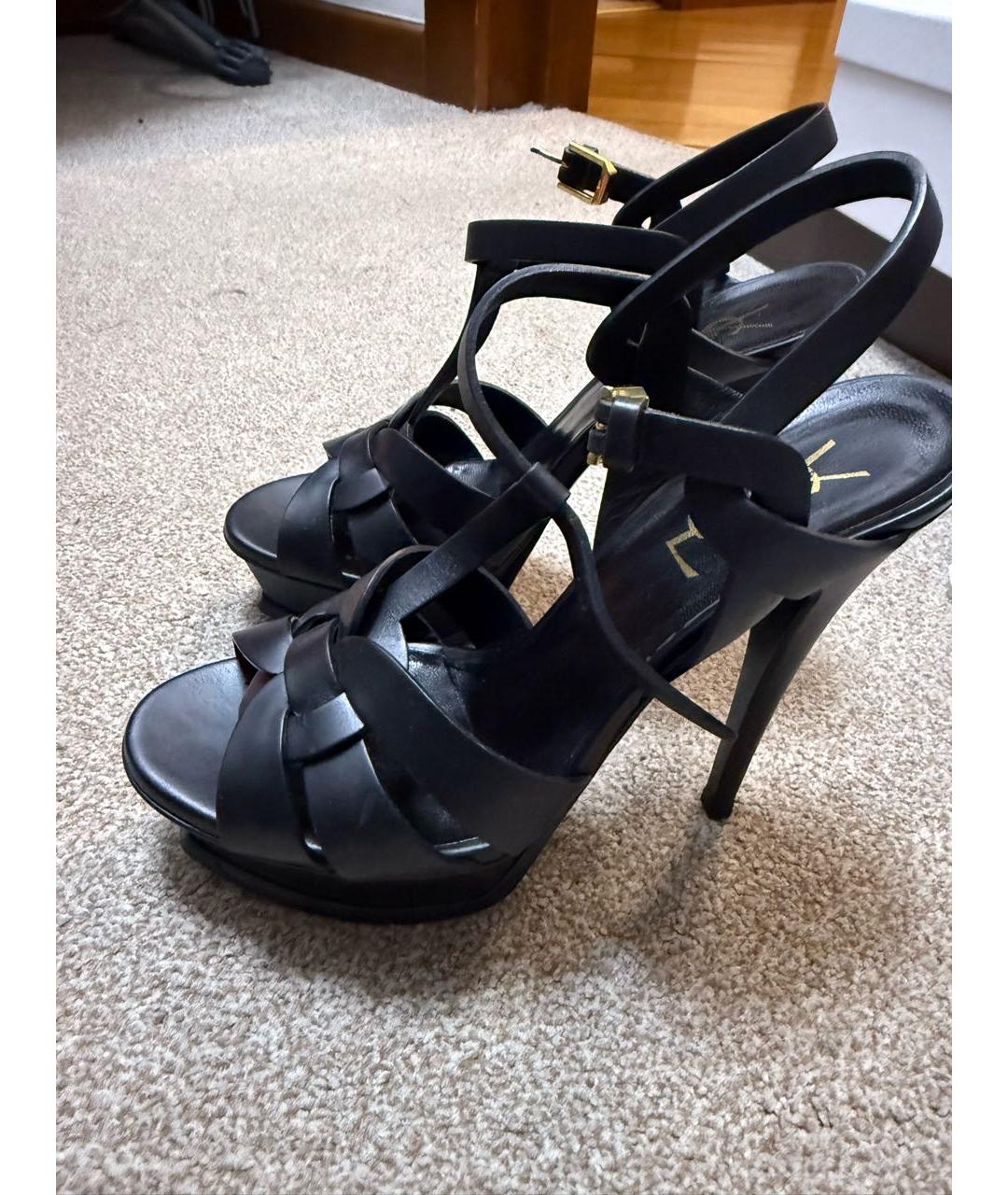 SAINT LAURENT Черные кожаные босоножки, фото 5